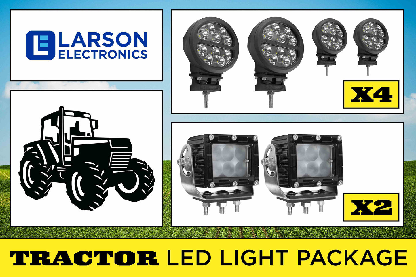 Larson LED Cab Light Upgrade Kit for John Deere 7320 Tractors - (4) LEDLB-10R-CPR - (2) LEDEQ-3X2-CPR - PuriLite