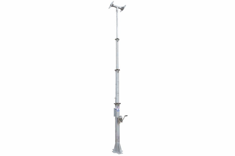 4-Stage Light Mast - 7-18 Feet - Cord Reel Mounting Plate - Wide Foundation w/ T-Head Mast Plate - PuriLite