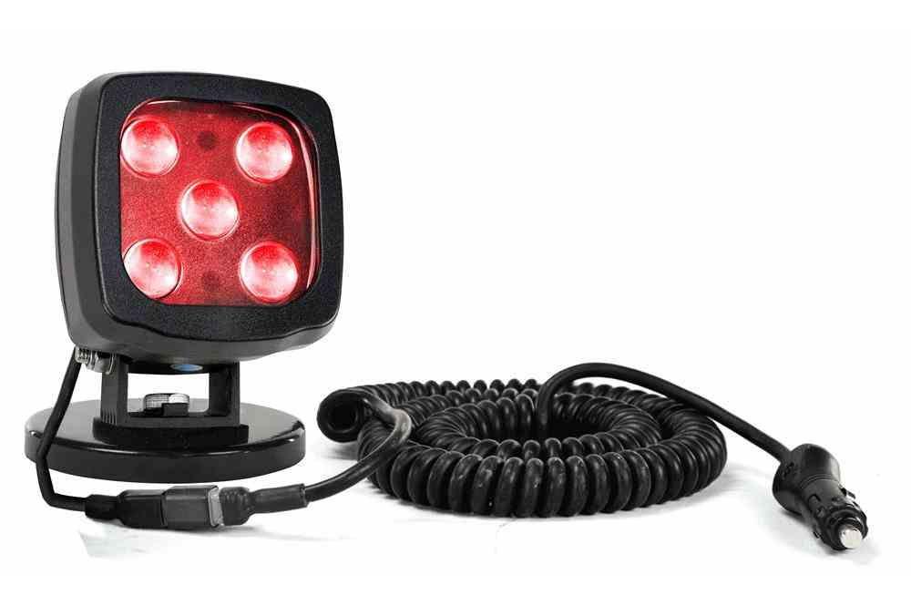 25W Red LED Spotlight w/ Magnet Mount Base - 2250 Lumens - Extremely Durable - IP67 - 12-24V DC - PuriLite