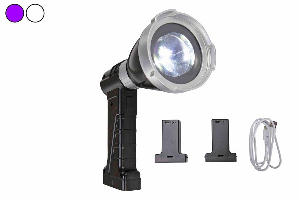 Rechargeable Combination UV + LED Spotlight- 365nm/5000K White Light - (2) Li-ion Batteries - IP66 - PuriLite