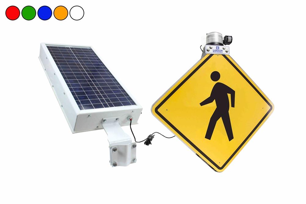 Pedestrian LED Crossing Sign - 24"x24" - Class I LED Beacon - Motion Detector - Solar/Double Face - PuriLite