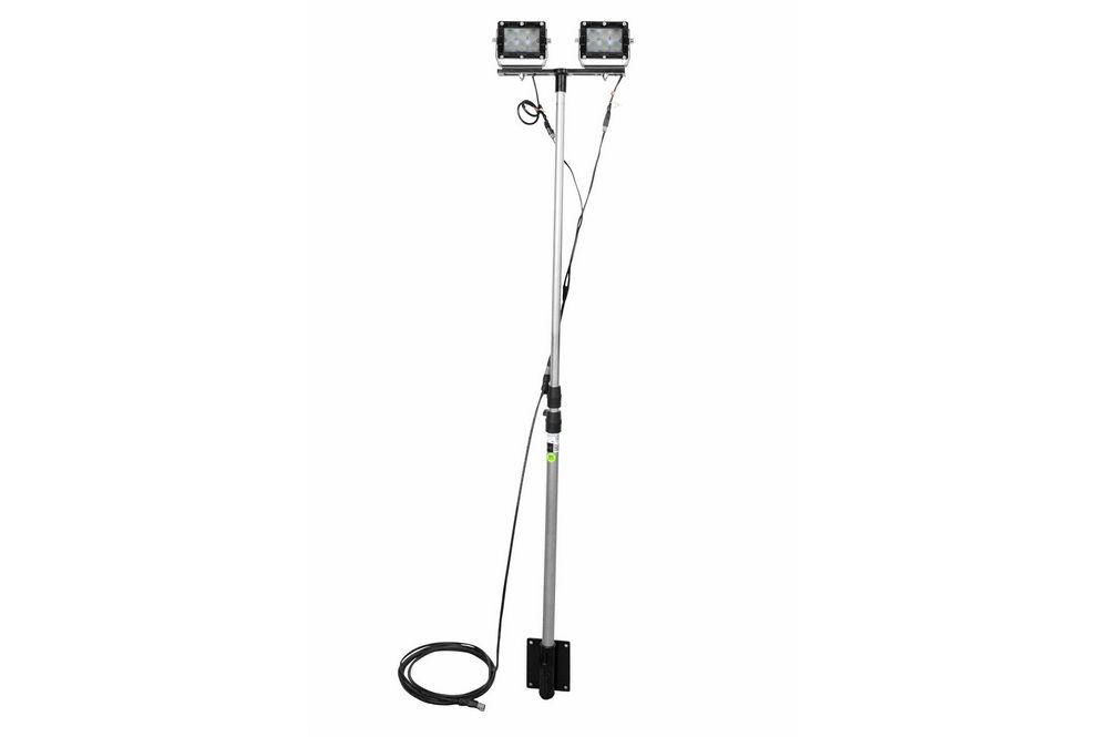60W LED Pole Light - (2) LED Lamps - 3' to 8.5' Adjustable - 9-64V DC - 20' 16/2 Wiring Harness - PuriLite