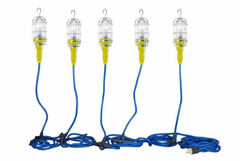Industrial Vapor Proof LED String Light - 5 Drop Lights - AC or DC - 25' 12/3 SOOW Line In - PuriLite