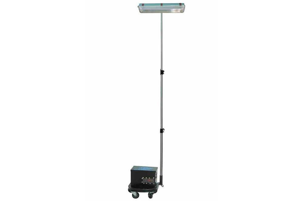 Portable Rechargeable LED Lighting System - Pole Mounted Swiveling 2' Linear - Wheeled Battery Pack - PuriLite