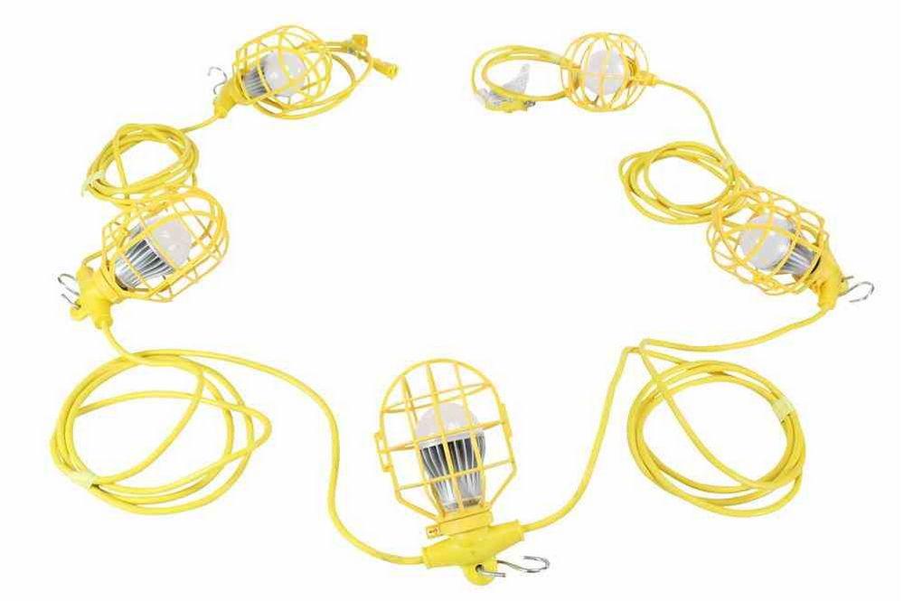 26ft Temporary Construction String Light - (5) 10W LED Work Lamps - 50W LED Stringer - 5250 Lumens - PuriLite