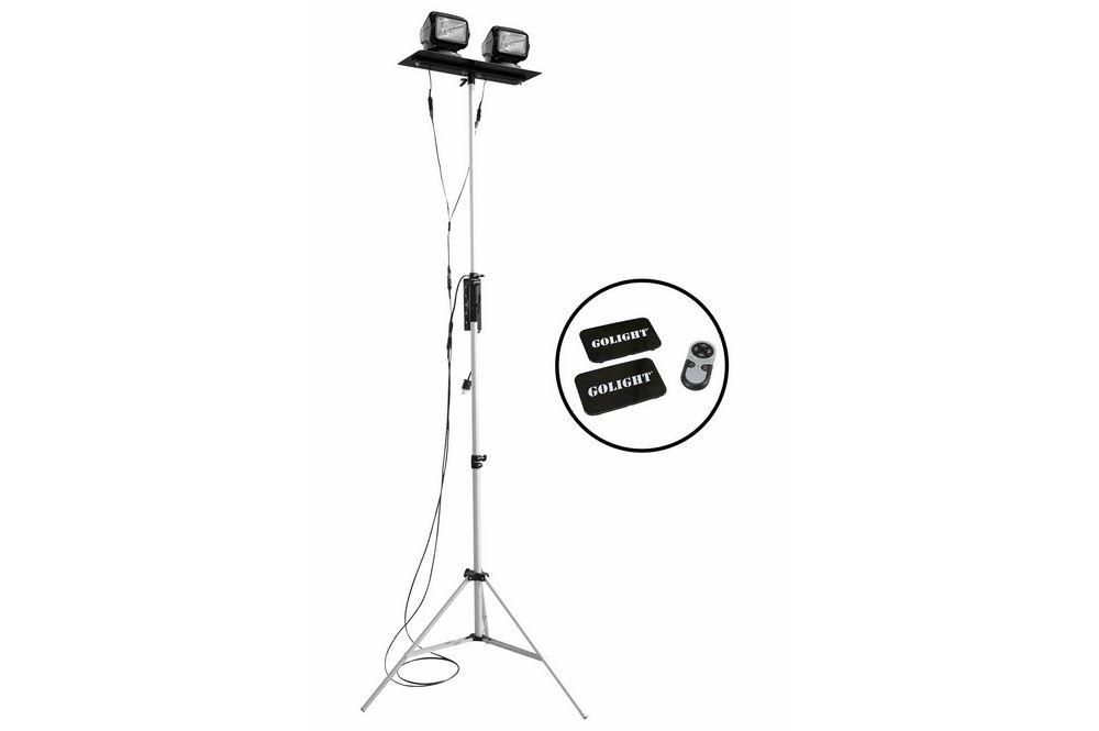 Portable Telescoping Light Tower - Dual Remote Control Spotlights - 120-277VAC - Extends 3.5' to 10' - PuriLite