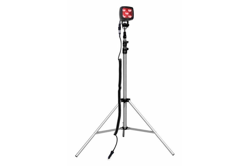 25W Red LED Spotlight - 3.5-10' Aluminum Tripod - 2250 Lumens - IP67 - 9-60VDC - 16' Cord w/ Plug - PuriLite