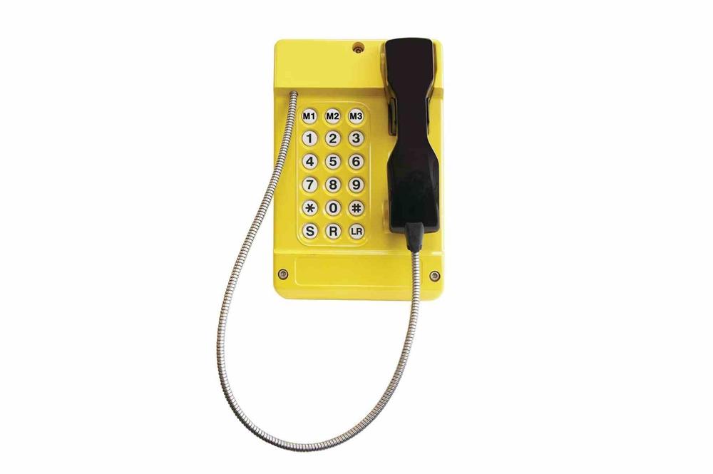Weatherproof Phone w/ Dial Pad - 18 Buttons, Analog - Steel Cord - Yellow/IP65 - PuriLite
