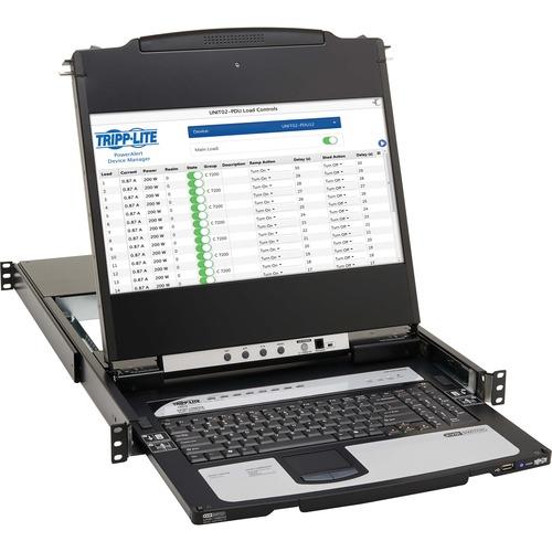 Tripp Lite B030-DP08-17D 8-Port DisplayPort KVM Switch Console - 8 Computer(s) - 17" LCD - Full HD - 1920 x 1080 - 16:9 - 10 x USB - Keyboard - TouchPad - 1U High - PC, Mac, Unix, Linux - Metal - Black - TAA Compliant - PuriLite