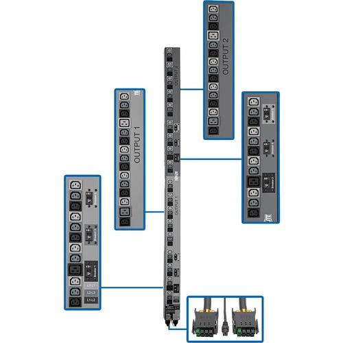 Tripp Lite PDU3V602D354B 54-Outlet PDU - 6 x IEC 60320 C19, 48 x IEC 60320 C13 - 230 V AC - 17.30 kW - 0U - Vertical - Rack-mountable - PuriLite