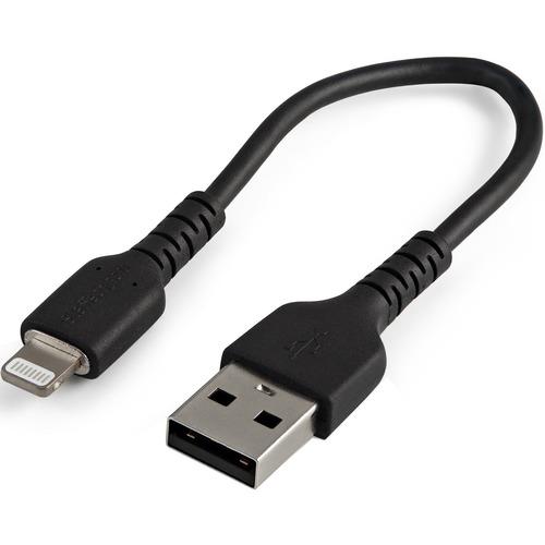 StarTech.com 6 inch/15cm Durable Black USB-A to Lightning Cable, Rugged Heavy Duty Charging/Sync Cable for Apple iPhone/iPad MFi Certified - Kevlar aramid fiber shelters heavy duty lightning cable from stress of bends/twists - Black durable strong rugged - PuriLite