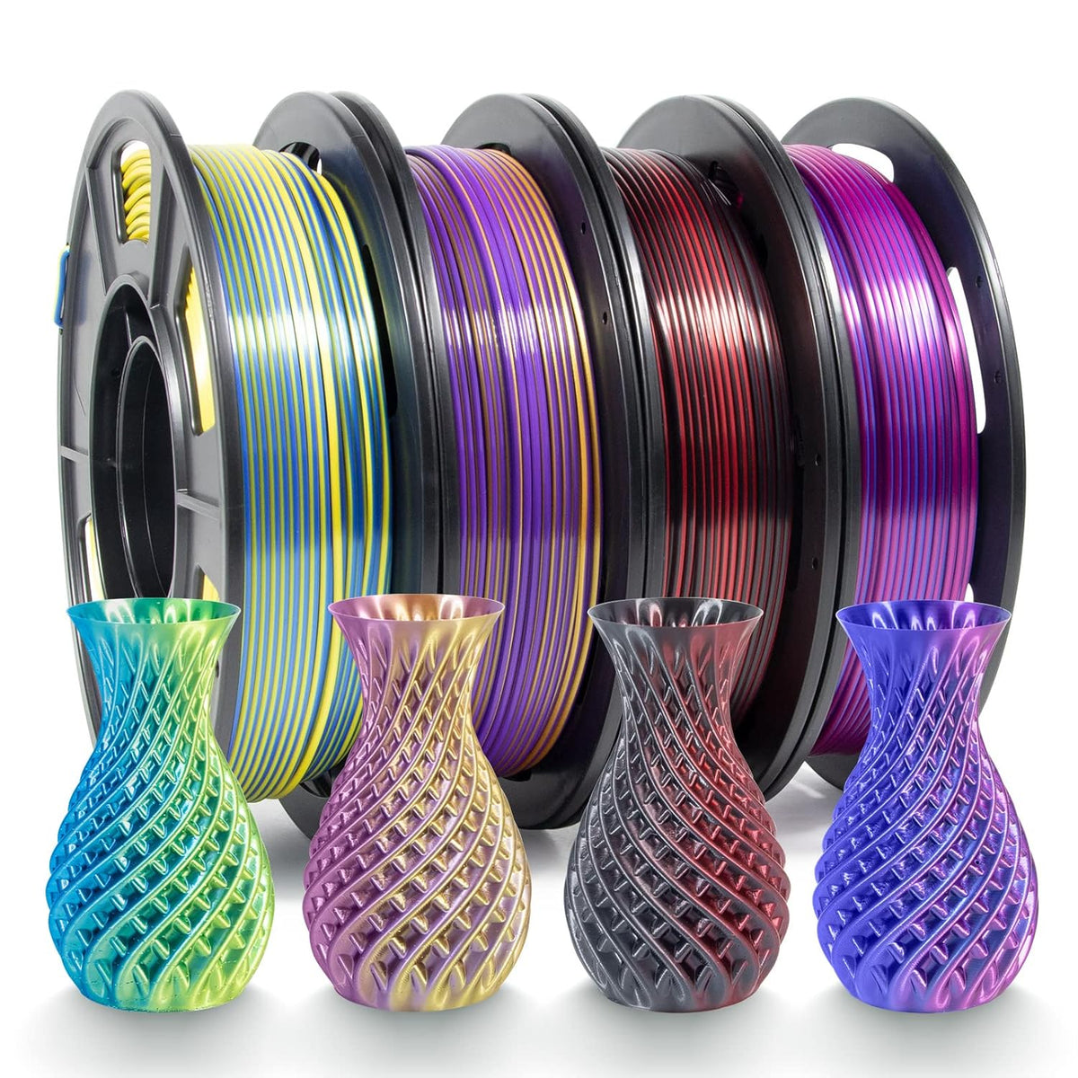 iSANMATE PLA 3D Printer Filament, PLA Filament 1.75mm Bundle Dual Color Filament Silk PLA, Dimensional Accuracy +/- 0.02 mm, 250g x 4 Pack - PuriLite