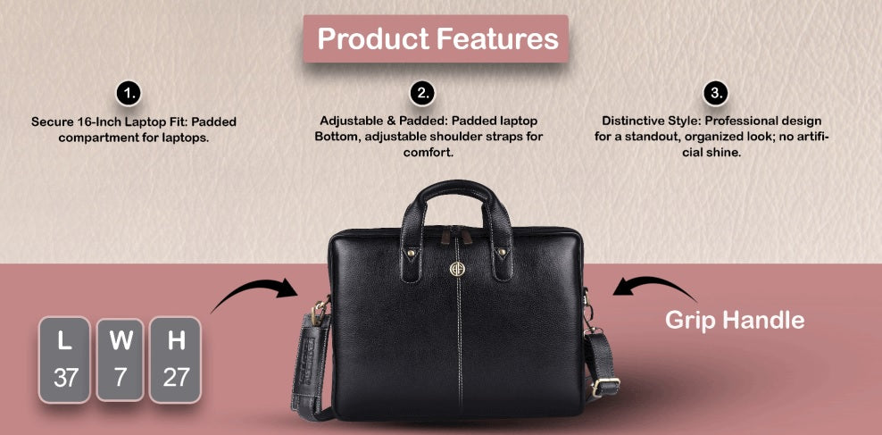 Hammonds LB105 Premium Cow Leather Laptop Bag for Men | Genuine Cow Leather Office Bag | 16-Inch Business Laptop Bag | Professional Work Bag | Corporate Gift Bag - PuriLite