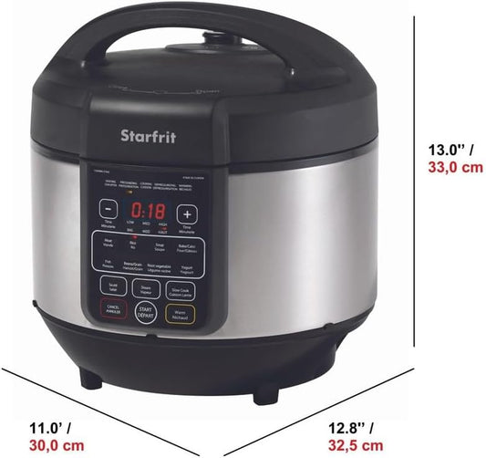 Starfrit Electric Pressure Cooker - 8L Capacity - Steam Tray, Measuring Cup & Spatula - 11 Preset Cooking Functions - PuriLite