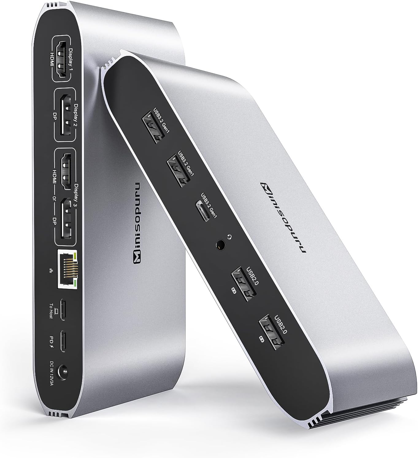 Minisopuru DisplayLink Docking Station,Triple Display Docking Station for MacBook M4/M3/M2/M1/Windows with 2 HDMI & 2 DisplayPort,100W PD Charge, USB-C Data, RJ45, Audio,USBA Ports Charging for Phone - PuriLite