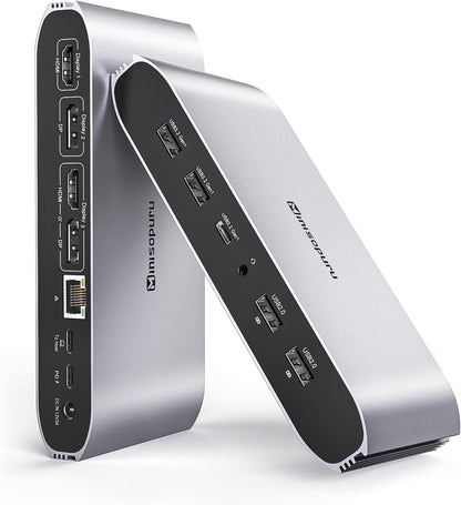 Minisopuru DisplayLink Docking Station,Triple Display Docking Station for MacBook M4/M3/M2/M1/Windows with 2 HDMI & 2 DisplayPort,100W PD Charge, USB-C Data, RJ45, Audio,USBA Ports Charging for Phone - PuriLite