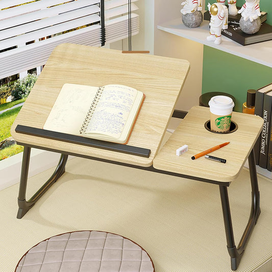 Laptop Desk for Bed, Adjustable Laptop Stand with 5 Adjustable Angles, Portable Lap Tray Table with Cup Holder, Laptop Bed Desk Tray for Working Writing Reading - PuriLite