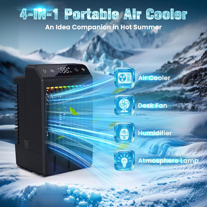 Portable Air Conditioner, 2025 Upgraded Evaporative Mini Room Air Conditioners Cooling Fan, 2~12H Timer, Portable AC Unit Air Cooler with 1000ML Water Tank, AC Portable for Room, Office, Car - PuriLite