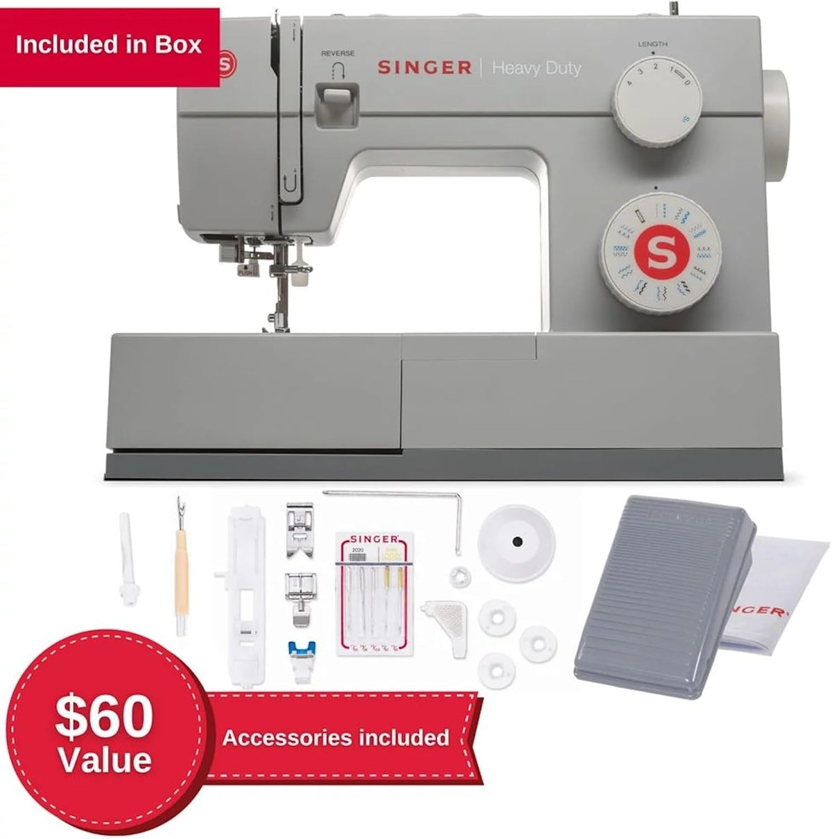 SINGER Heavy Duty 4423 High Speed Sewing Machine with Accessory Kit | Strong Motor With Enhanced Piercing Power, 97 Stitch Applications, Full Metal frame, 1-step Buttonhole & LED Light - PuriLite
