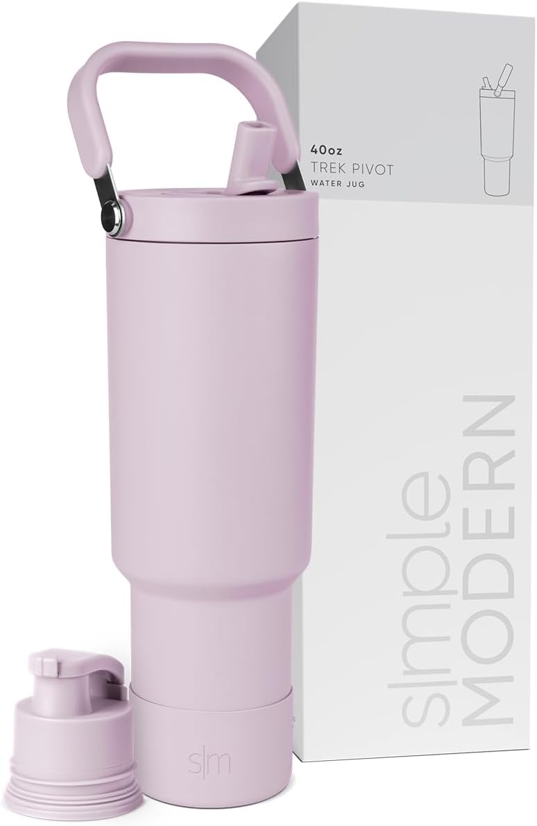 Simple Modern Trek Pivot | 40oz Flip Straw Tumbler with Handle | Water Bottle & Boot | Interchangeable Straw & Chug Lids | Insulated Stainless Steel Jug | Gym Sports Outdoors | Lavender Mist - PuriLite