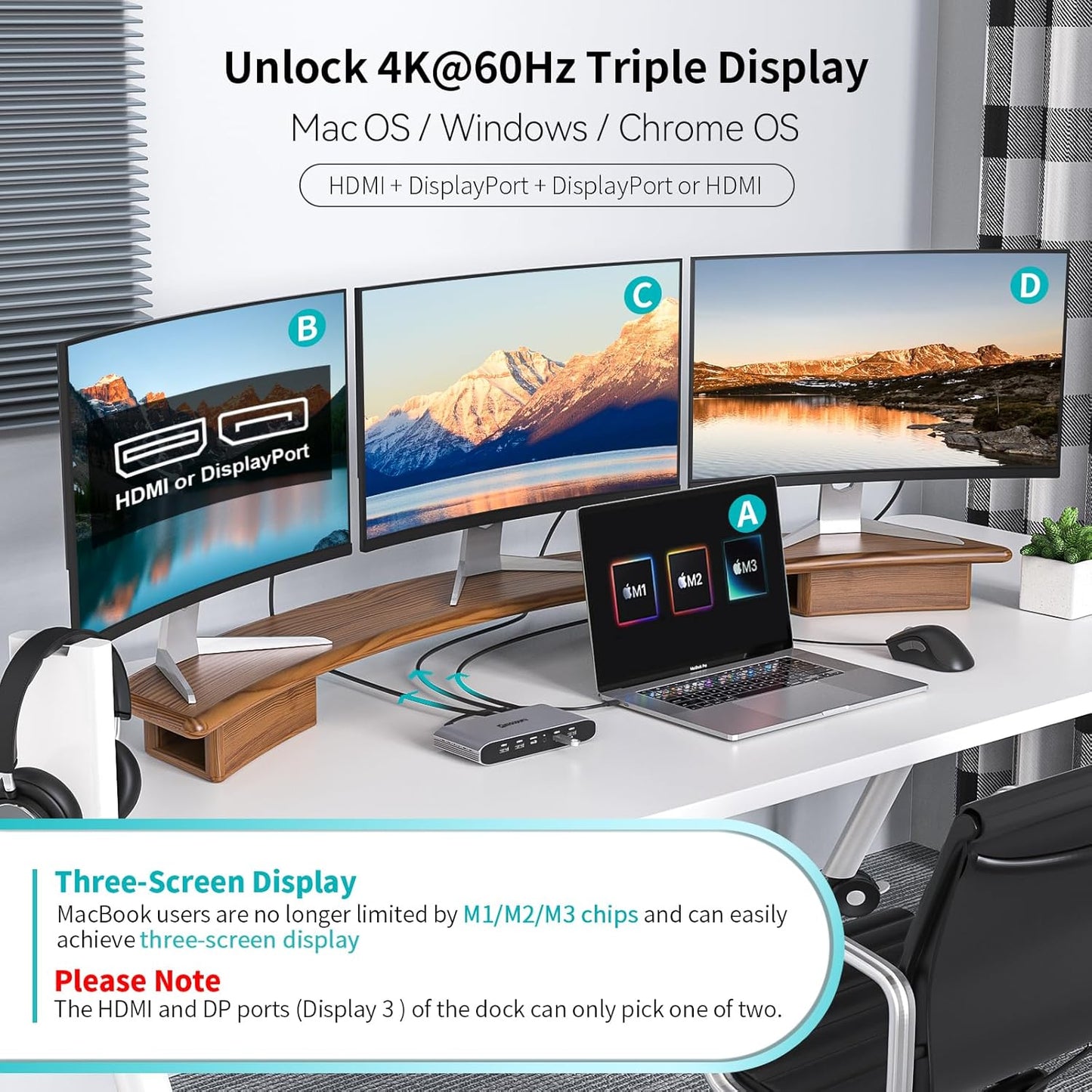 Minisopuru DisplayLink Docking Station,Triple Display Docking Station for MacBook M4/M3/M2/M1/Windows with 2 HDMI & 2 DisplayPort,100W PD Charge, USB-C Data, RJ45, Audio,USBA Ports Charging for Phone - PuriLite