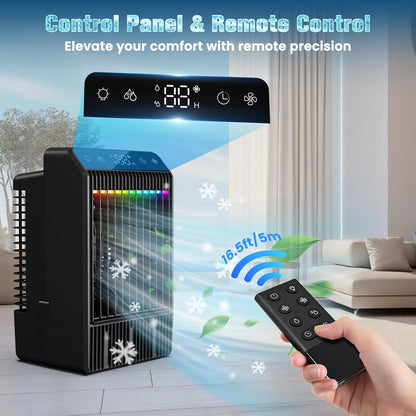 Portable Air Conditioner, 2025 Upgraded Evaporative Mini Room Air Conditioners Cooling Fan, 2~12H Timer, Portable AC Unit Air Cooler with 1000ML Water Tank, AC Portable for Room, Office, Car - PuriLite