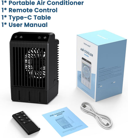 Portable Air Conditioner, 2025 Upgraded Evaporative Mini Room Air Conditioners Cooling Fan, 2~12H Timer, Portable AC Unit Air Cooler with 1000ML Water Tank, AC Portable for Room, Office, Car - PuriLite
