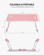 FISYOD Foldable Laptop Table, Portable Lap Desk Bed Table Tray, Laptop Stand with Cup Holder & Tablet Slot & Lifting Handle for Working Writing Drawing & Eating (Pink) - PuriLite
