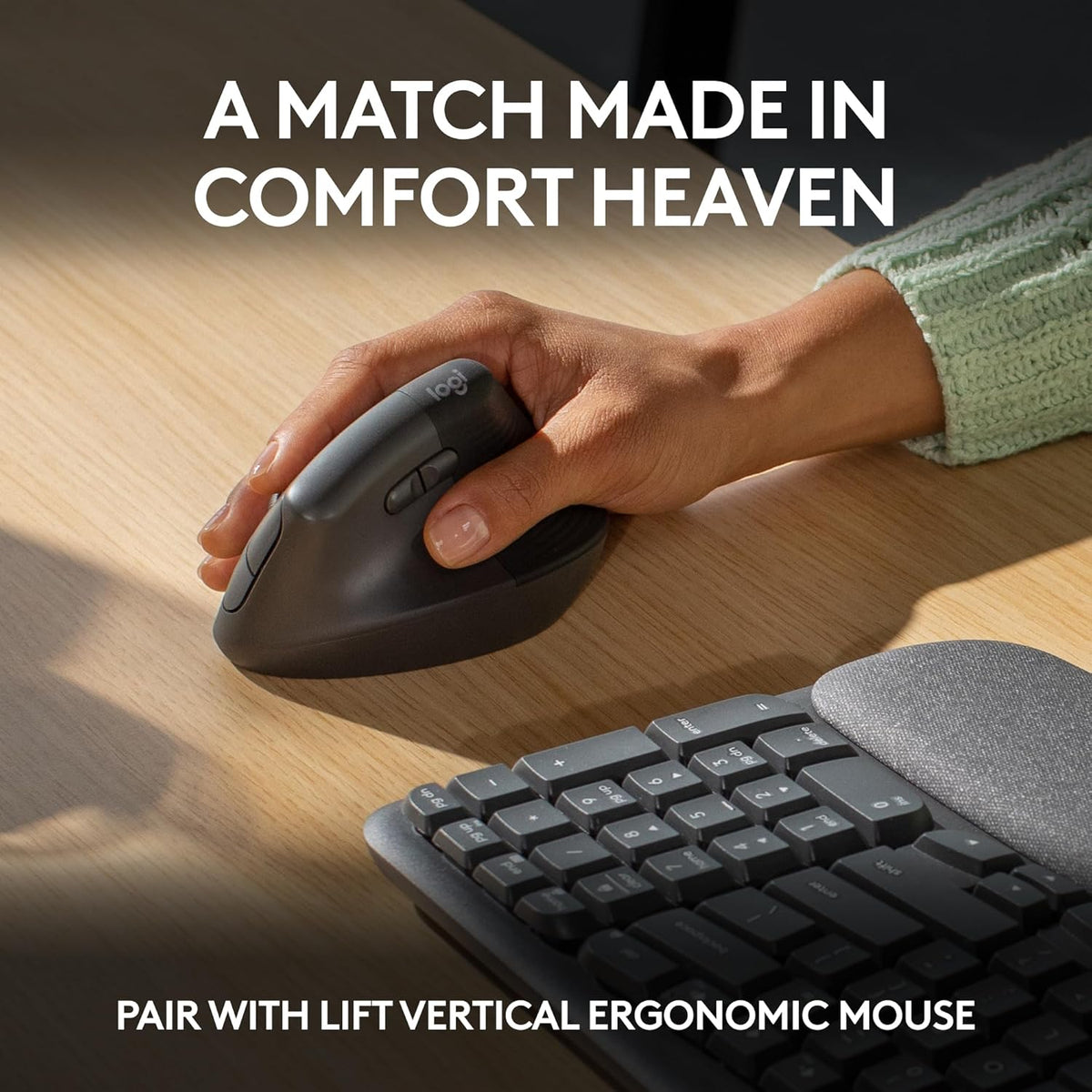 Logitech Wave Keys Wireless Ergonomic Keyboard with Cushioned Palm Rest, Comfortable Natural Typing, Easy-Switch, Bluetooth, Logi Bolt Receiver, for Multi-OS, Windows/Mac - Graphite - PuriLite