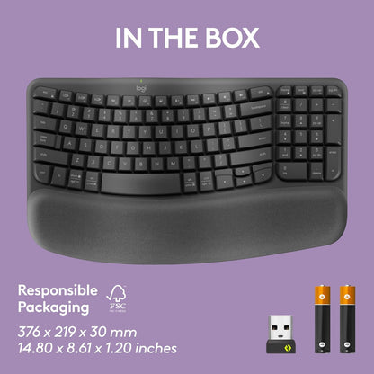 Logitech Wave Keys Wireless Ergonomic Keyboard with Cushioned Palm Rest, Comfortable Natural Typing, Easy-Switch, Bluetooth, Logi Bolt Receiver, for Multi-OS, Windows/Mac - Graphite - PuriLite