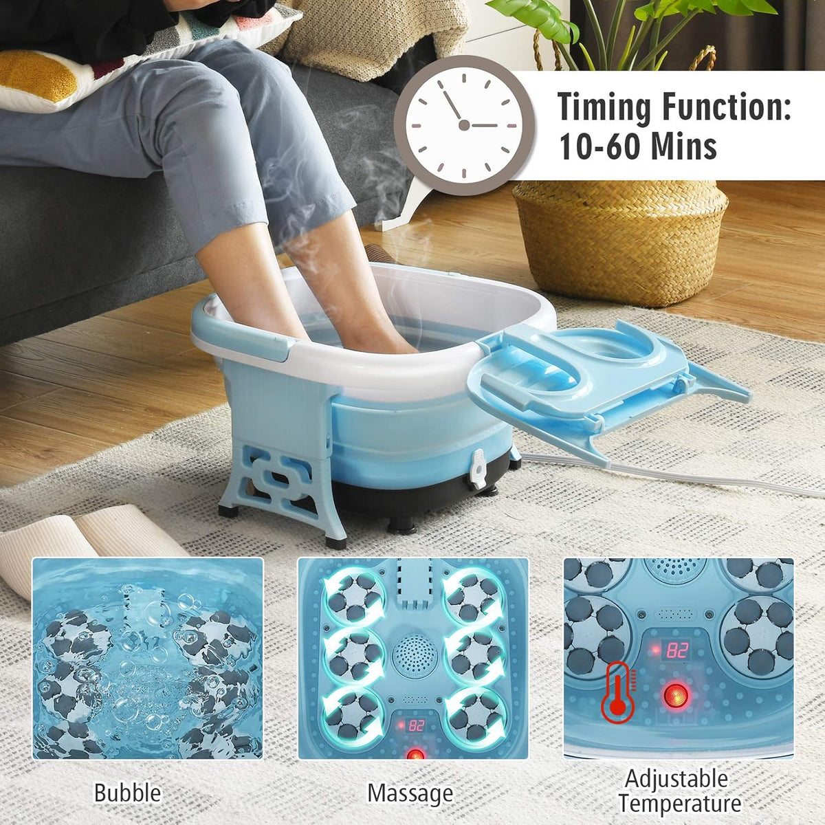 COSTWAY Foot Spa Bath Massager, Collapsible Portable Feet Salon Tub with Adjustable Heating Temperature & Electric Roller, Remote Control for Easy Operation, Infrared Lights, Bubbles Function - PuriLite