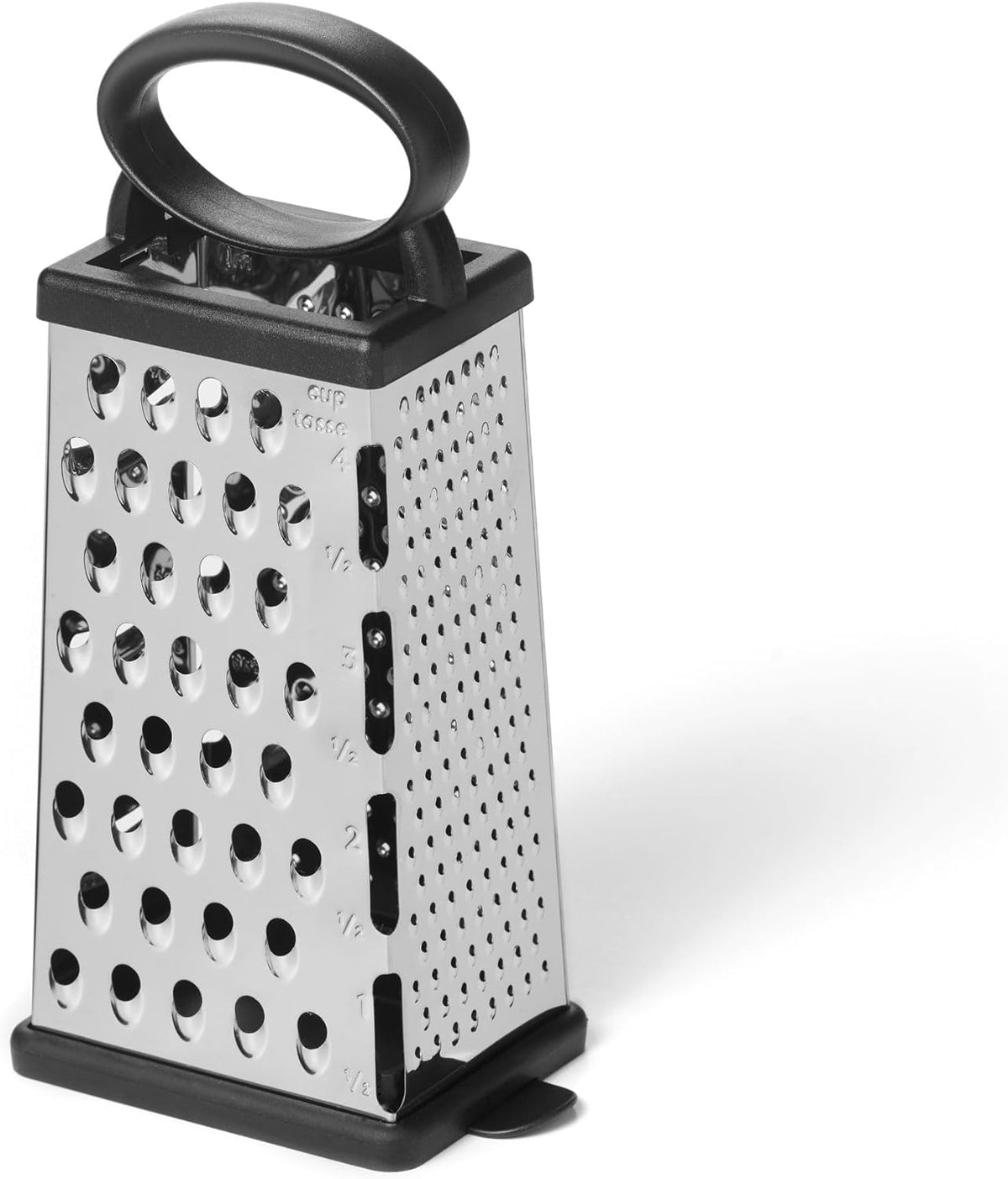 Starfrit Stainless Steel 4-Sided Boxed Grater with Removable Base Cover and Measuring Cup - Corner Cut-Outs to Measure Output (2025 Version) - PuriLite