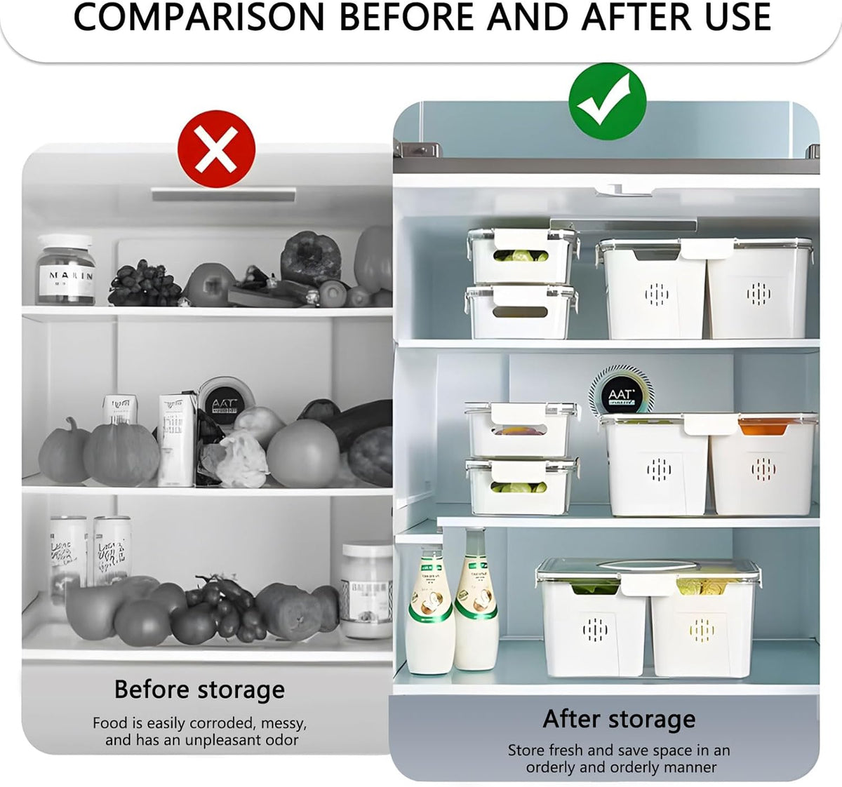 Fridge Organizer with Lids,4 Compartment Airtight Veggie Fruit Storage Containers for Fridge with Handle,Stackable Organizer,Fresh Produce Saver for Food and Storage for Fruit,Veggie - PuriLite