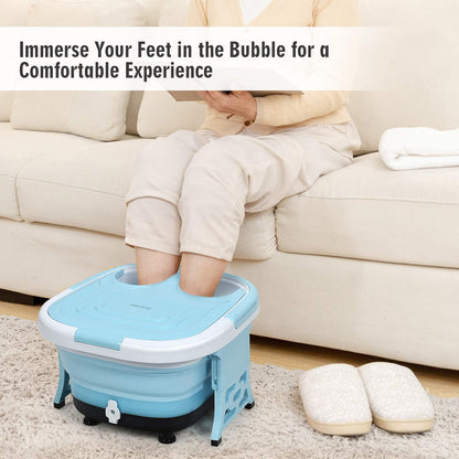 COSTWAY Foot Spa Bath Massager, Collapsible Portable Feet Salon Tub with Adjustable Heating Temperature & Electric Roller, Remote Control for Easy Operation, Infrared Lights, Bubbles Function - PuriLite