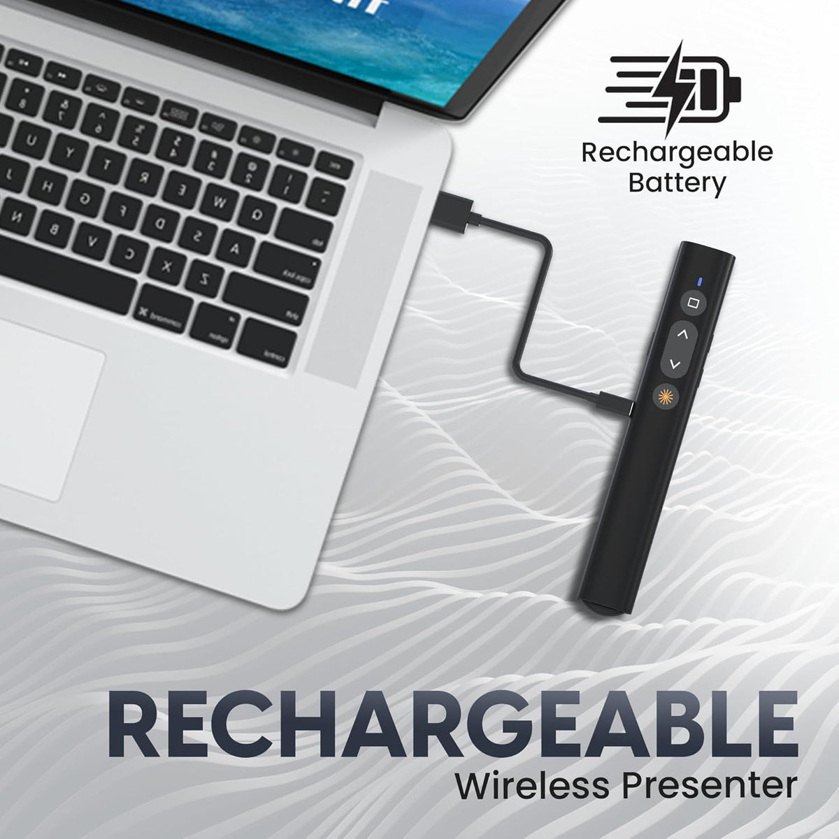 BzLine [Rechargeable] Presentation Clicker and Laser Pointer | Slide Advancer for Powerpoint, Google Slides | Long Range, USB & USB-C | Compatible with Mac/Windows | Volume Control - Built-in Battery - PuriLite
