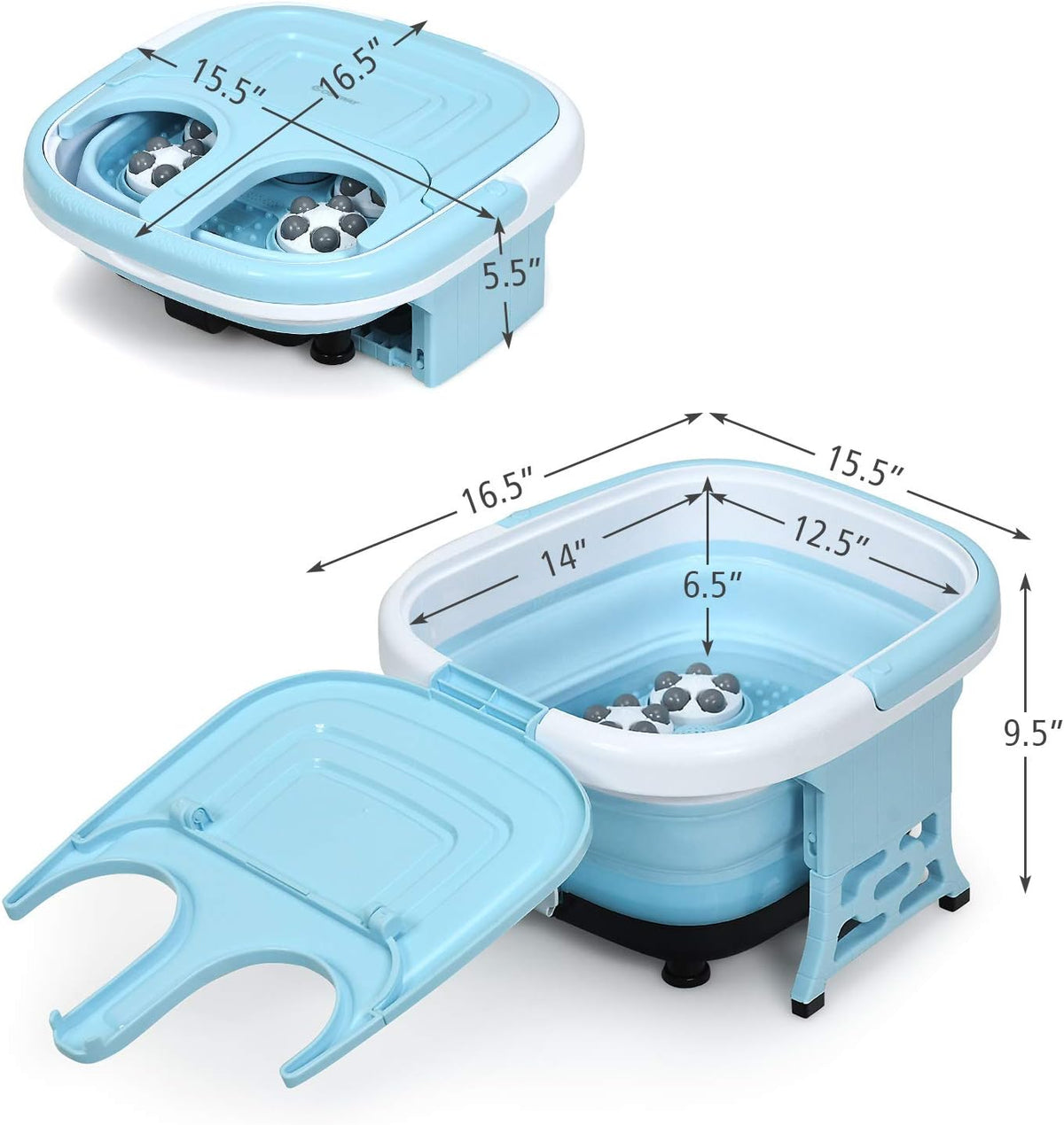 COSTWAY Foot Spa Bath Massager, Collapsible Portable Feet Salon Tub with Adjustable Heating Temperature & Electric Roller, Remote Control for Easy Operation, Infrared Lights, Bubbles Function - PuriLite
