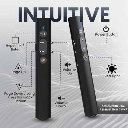 BzLine [Rechargeable] Presentation Clicker and Laser Pointer | Slide Advancer for Powerpoint, Google Slides | Long Range, USB & USB-C | Compatible with Mac/Windows | Volume Control - Built-in Battery - PuriLite