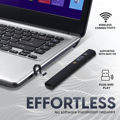 BzLine [Rechargeable] Presentation Clicker and Laser Pointer | Slide Advancer for Powerpoint, Google Slides | Long Range, USB & USB-C | Compatible with Mac/Windows | Volume Control - Built-in Battery - PuriLite