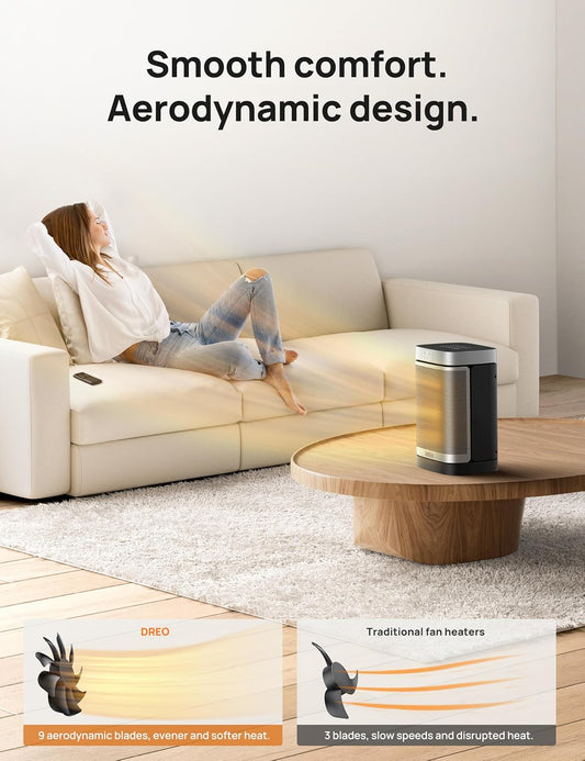DREO Space Heater – 1500W Electric Ceramic Heater with Thermostat – Portable Electric Heater with Remote – 70° Oscillating Heater with 12H Timer & 5 Heating Modes for Indoor Use - PuriLite