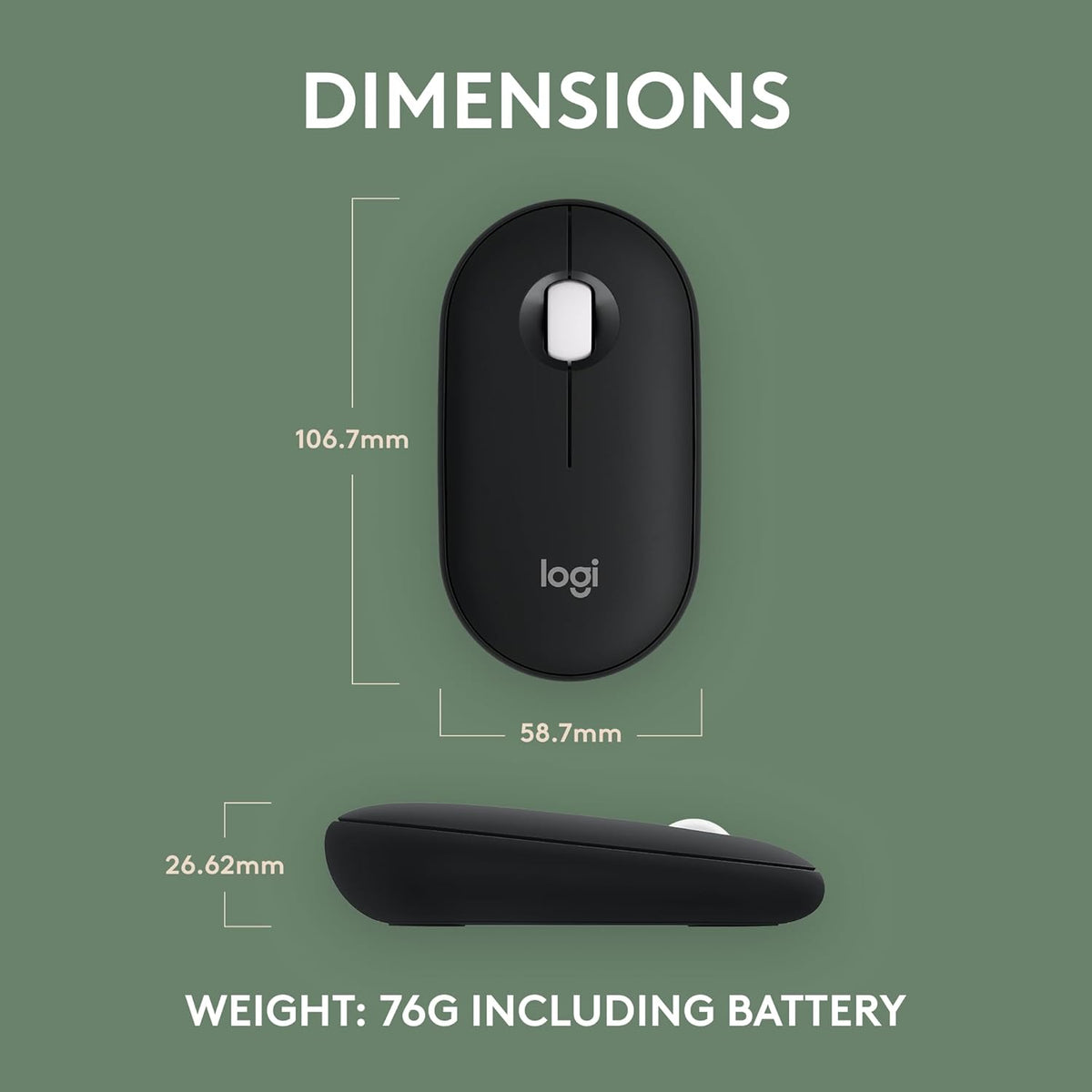 Logitech Pebble Mouse 2 M350s Slim Bluetooth Wireless Mouse, Portable, Lightweight, Customizable Button, Quiet Clicks, Easy-Switch for Windows, macOS, iPadOS, Android, Chrome OS - Black - PuriLite