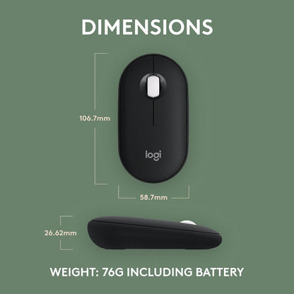 Logitech Pebble Mouse 2 M350s Slim Bluetooth Wireless Mouse, Portable, Lightweight, Customizable Button, Quiet Clicks, Easy-Switch for Windows, macOS, iPadOS, Android, Chrome OS - Black - PuriLite