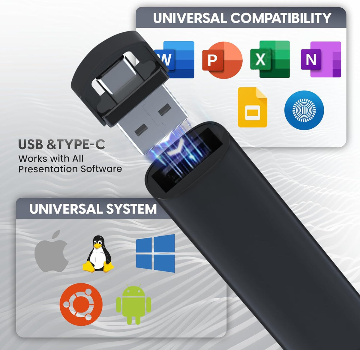 BzLine [Rechargeable] Presentation Clicker and Laser Pointer | Slide Advancer for Powerpoint, Google Slides | Long Range, USB & USB-C | Compatible with Mac/Windows | Volume Control - Built-in Battery - PuriLite