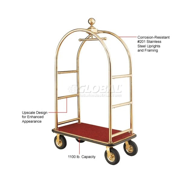 Global Industrial™ Bellman Cart Curved Uprights, 8" Pneumatic Casters, Gold Stainless Steel - PuriLite
