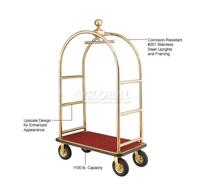 Global Industrial™ Bellman Cart Curved Uprights, 8" Pneumatic Casters, Gold Stainless Steel - PuriLite