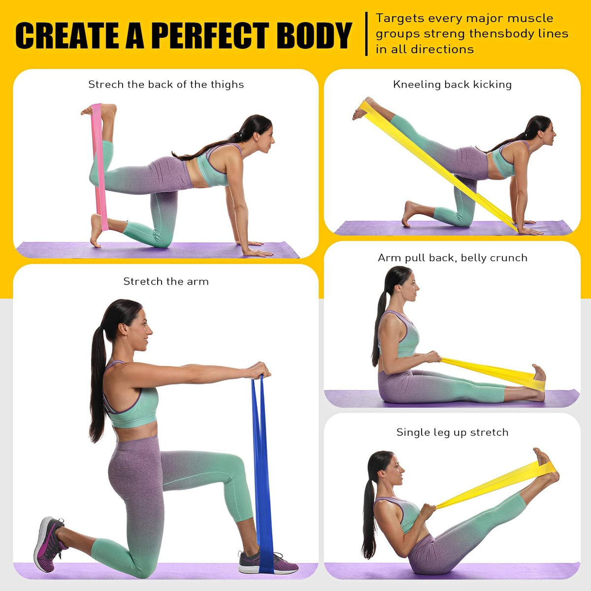 Resistance Bands, Exercise Bands, Physical Therapy Bands for Strength Training, Yoga, Pilates, Stretching, Stretch Elastic Band with Different Strengths, Workout Bands for Home Gym - PuriLite