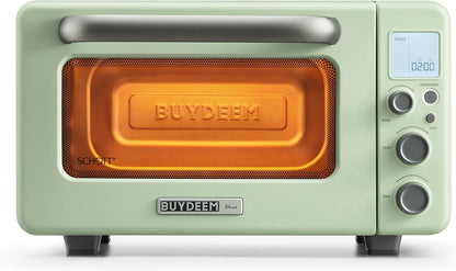 BUYDEEM T103 Multifunction Toaster Oven, No Pre-Heat Needed, 12QT 7-in-1 Mini Smart Digital Toaster Oven with Grill Rack and Baking Tray, 1600W (Cozy Greenish) - PuriLite