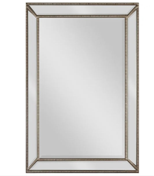 Rectangular Mirror with Beaded Frame and Antique Brass Finish - PuriLite