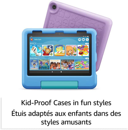 Amazon Fire HD 8 Kids tablet, ages 3-7. Top-selling 8" kids tablet on Amazon - 2022 | ad-free content with parental controls included, 13-hr battery, 32 GB, Blue - PuriLite