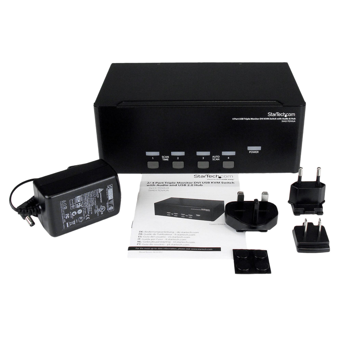 4 Port Triple Monitor DVI USB KVM Switch with Audio & USB 2.0 Hub - TAA - PuriLite