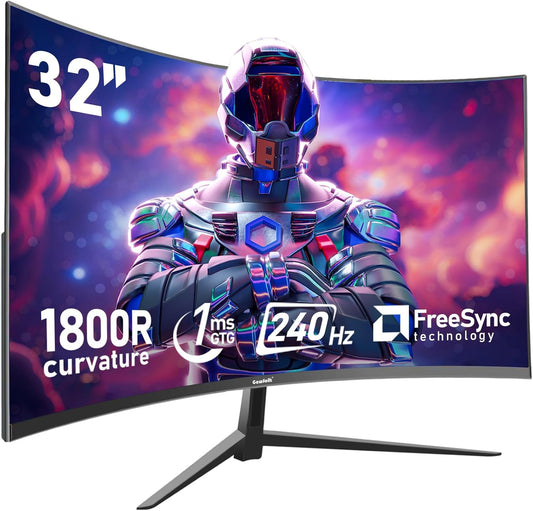 Gawfolk 32-Inch Curved Gaming Monitor – 240Hz FHD 1080P – 1800R Frameless PC Screen – FreeSync – DisplayPort & HDMI – Wall Mount Ready - PuriLite